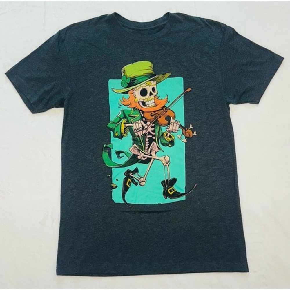 Halloween Shirt Company Irish Skeleton Medium Men's Heathered Short Sleeve Shirt